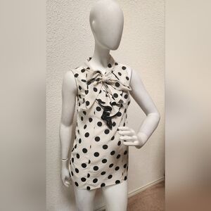 Marni Cream Sleeveless Polka Dot Bow Blouse with Black Dots